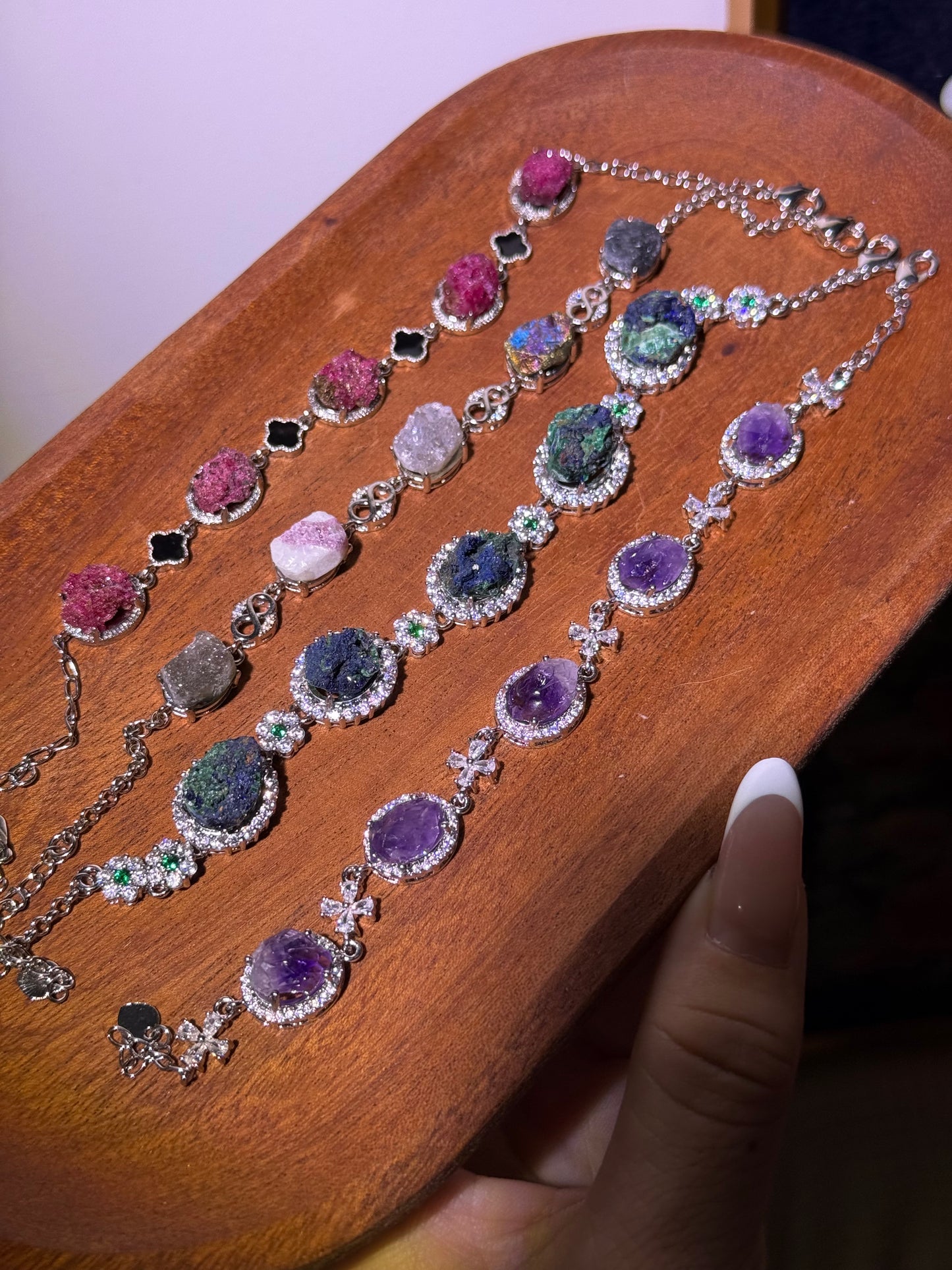 azurite raw stone bracelet with copper plated silver crustification bracelet