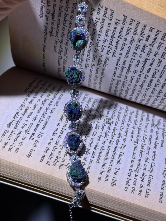 azurite raw stone bracelet with  copper plated silver crustification bracelet