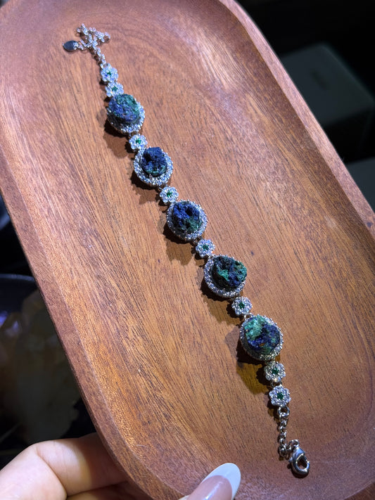 azurite raw stone bracelet with  copper plated silver crustification bracelet